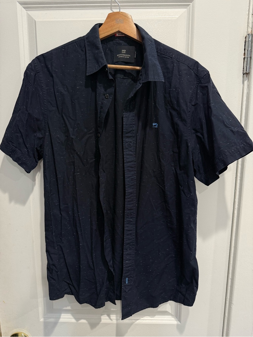 Scotch & Soda Navy Short-Sleeve Button Down with Tiny Speckle